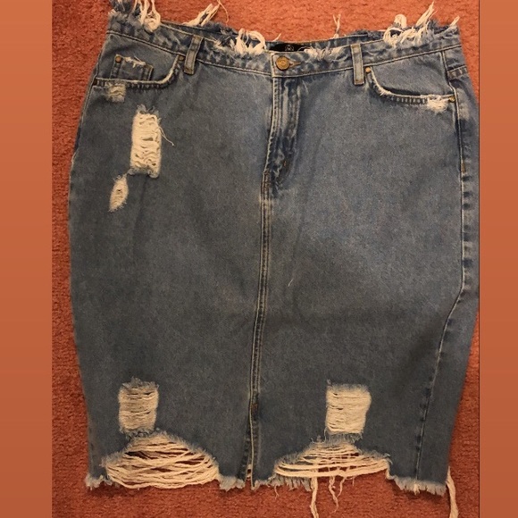 Missguided distressed denim midi pencil skirt 12 - Picture 1 of 3